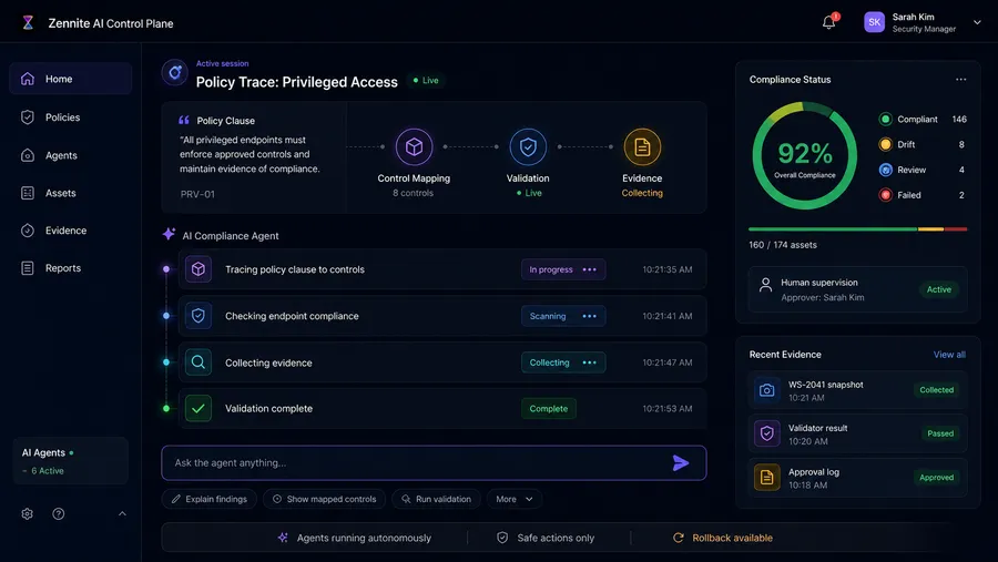 Zennite AI control-plane console.