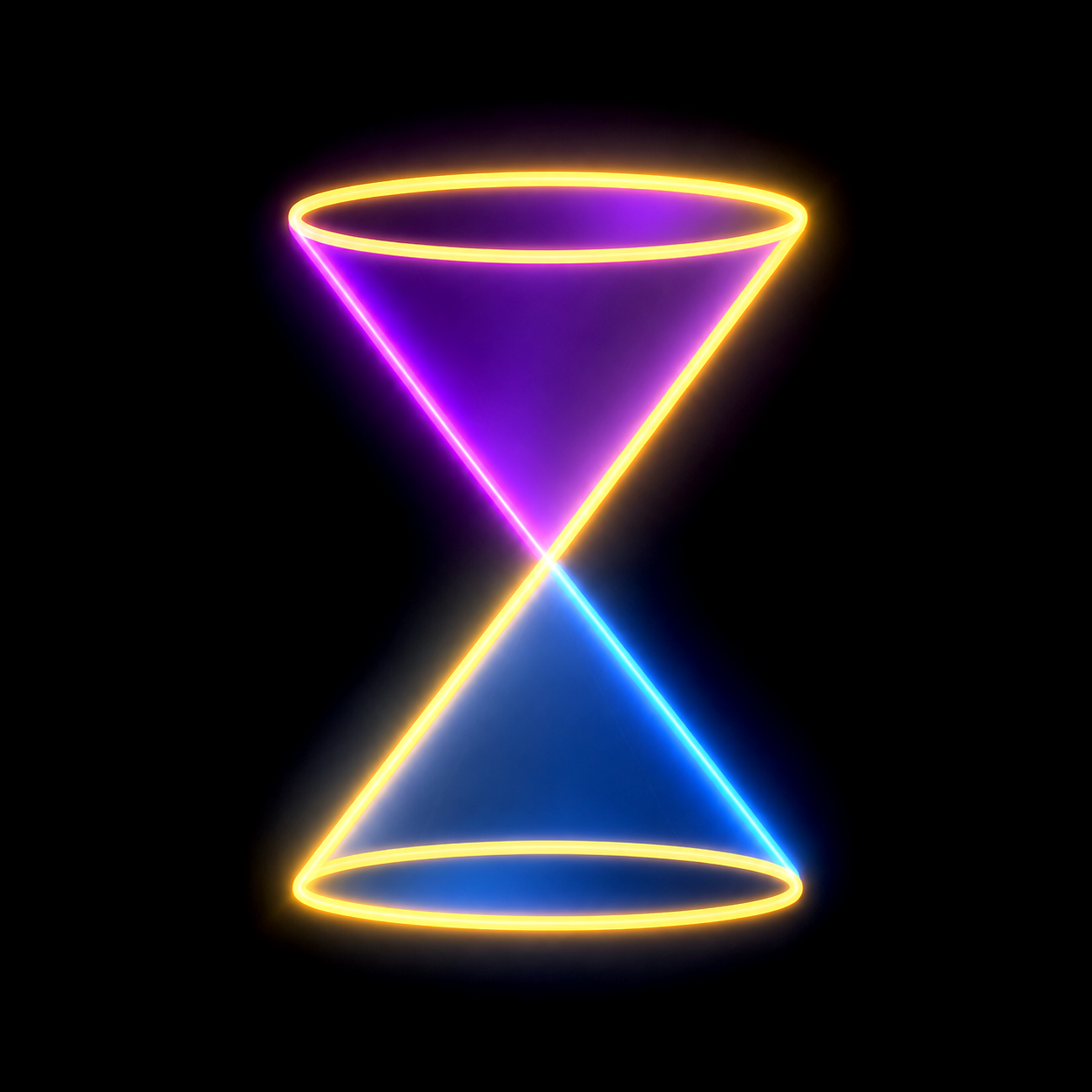 Zennite AI logo — a neon hourglass formed by a violet and a blue cone meeting at a point, ringed in gold